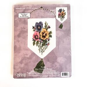 Candamar 51469 PANSIES Mini Doorknob Banner Counted Cross Stitch Kit NEW Sealed